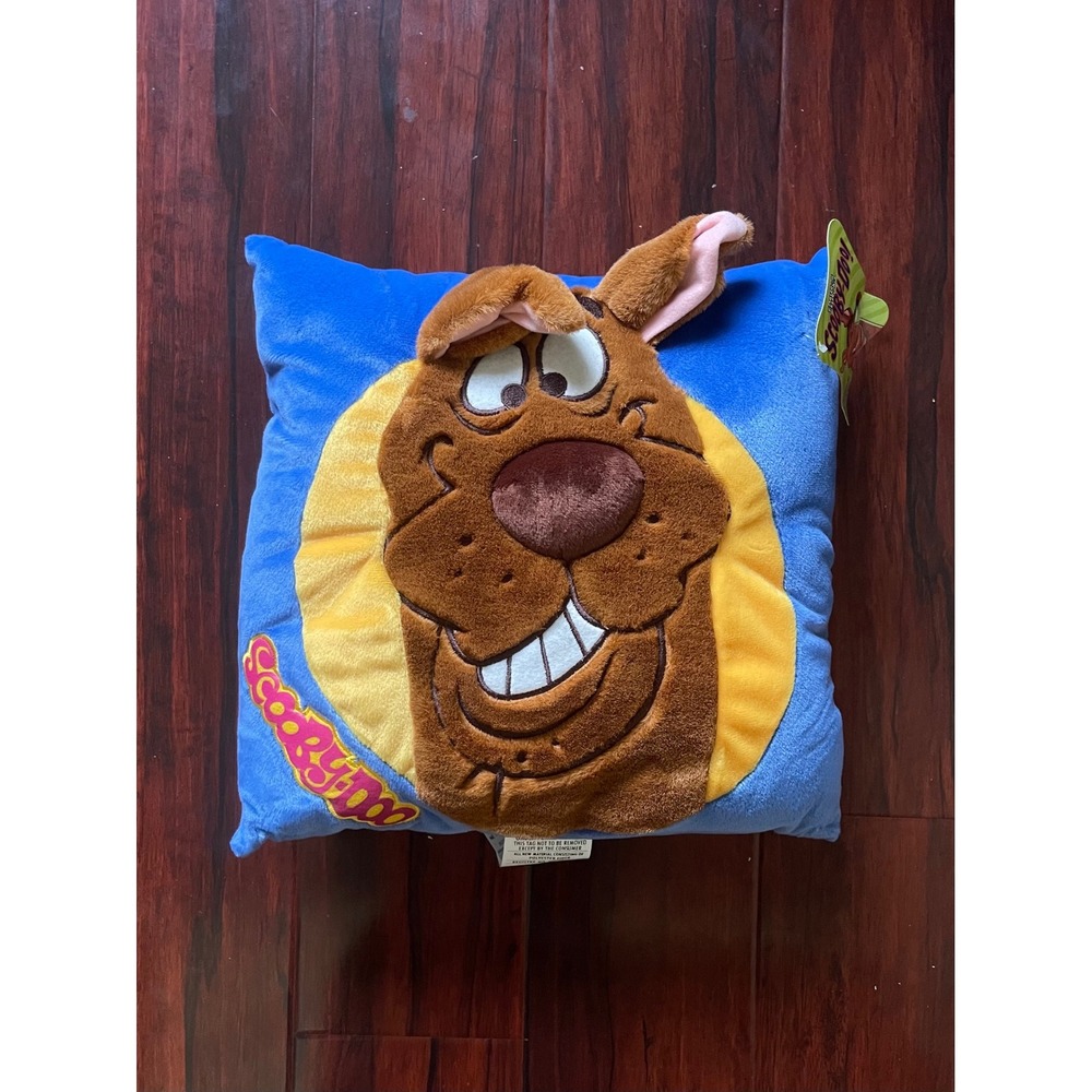 Vintage Cartoon Network Scooby-Doo Plush Pillow 2001 Y2K 15" Blue 3D Face BNWT